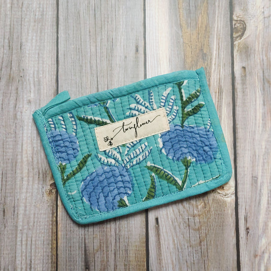 Twinflower Small Blue Pouch | Handmade from Recycled Textiles