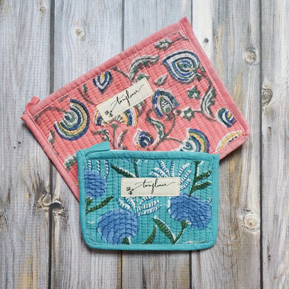 Twinflower Small Blue Pouch | Handmade from Recycled Textiles