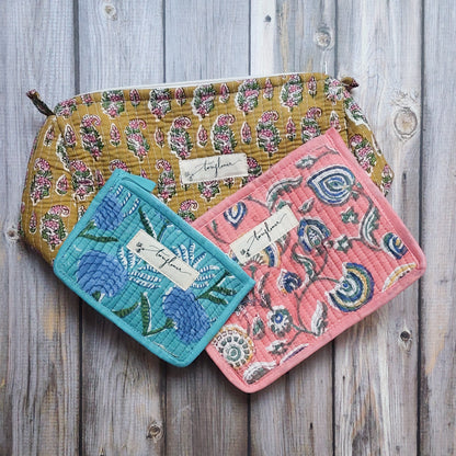 Twinflower Small Blue Pouch | Handmade from Recycled Textiles