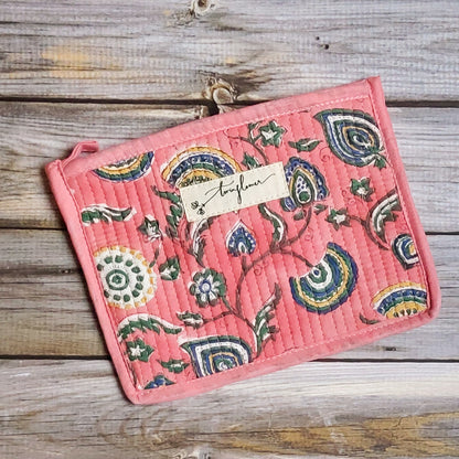 Twinflower Medium Pink Pouch | Handmade from Recycled Textiles